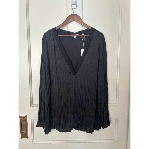 Vince. Crinkle Boho Blouse Womens Size 3X Black Classic Oversized NWT - Picture 1 of 10